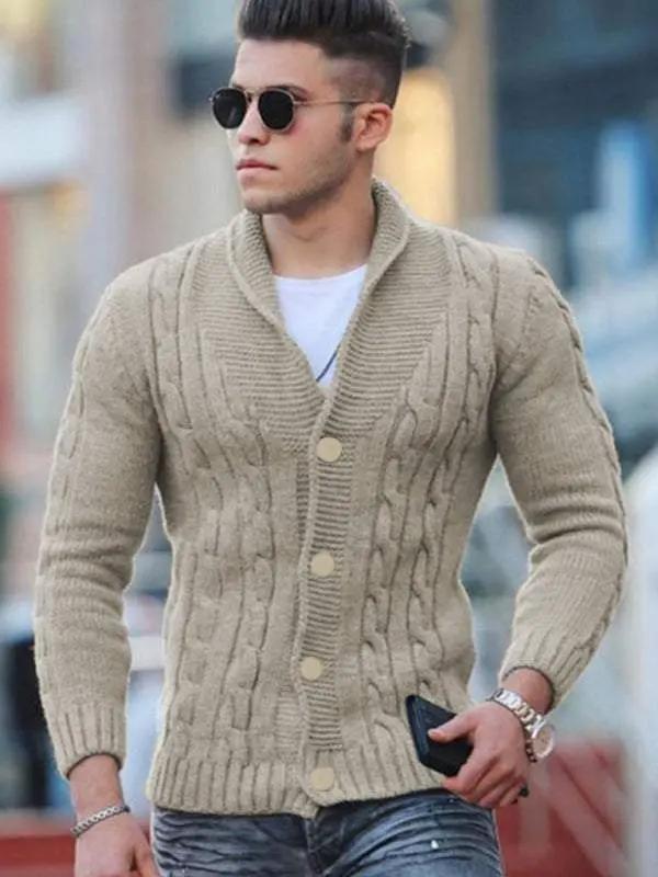 jackets - Sleek Slim Fit Men's Knitted Cardigan - Cozy Solid Color Aut - jackets | MENLL